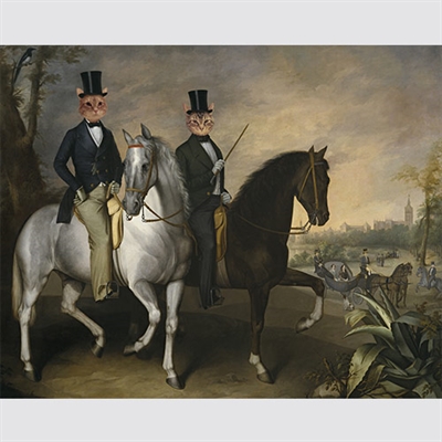 Custom Royal Portrait Count Carrasco Brothers on Horseback from Photos of Two Cats,by myDaVinci - myDaVinci